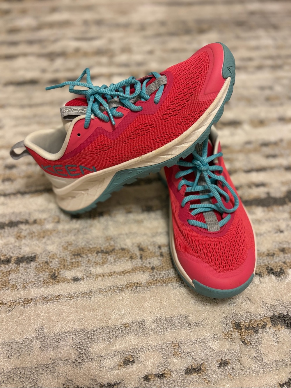 KEEN | Women's Pink Athletic Sneakers with Teal Laces
